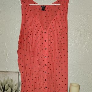 Torrid Sleeveless Tank Top with Pleated Design and Crew Neck Coral Orange SZ 3